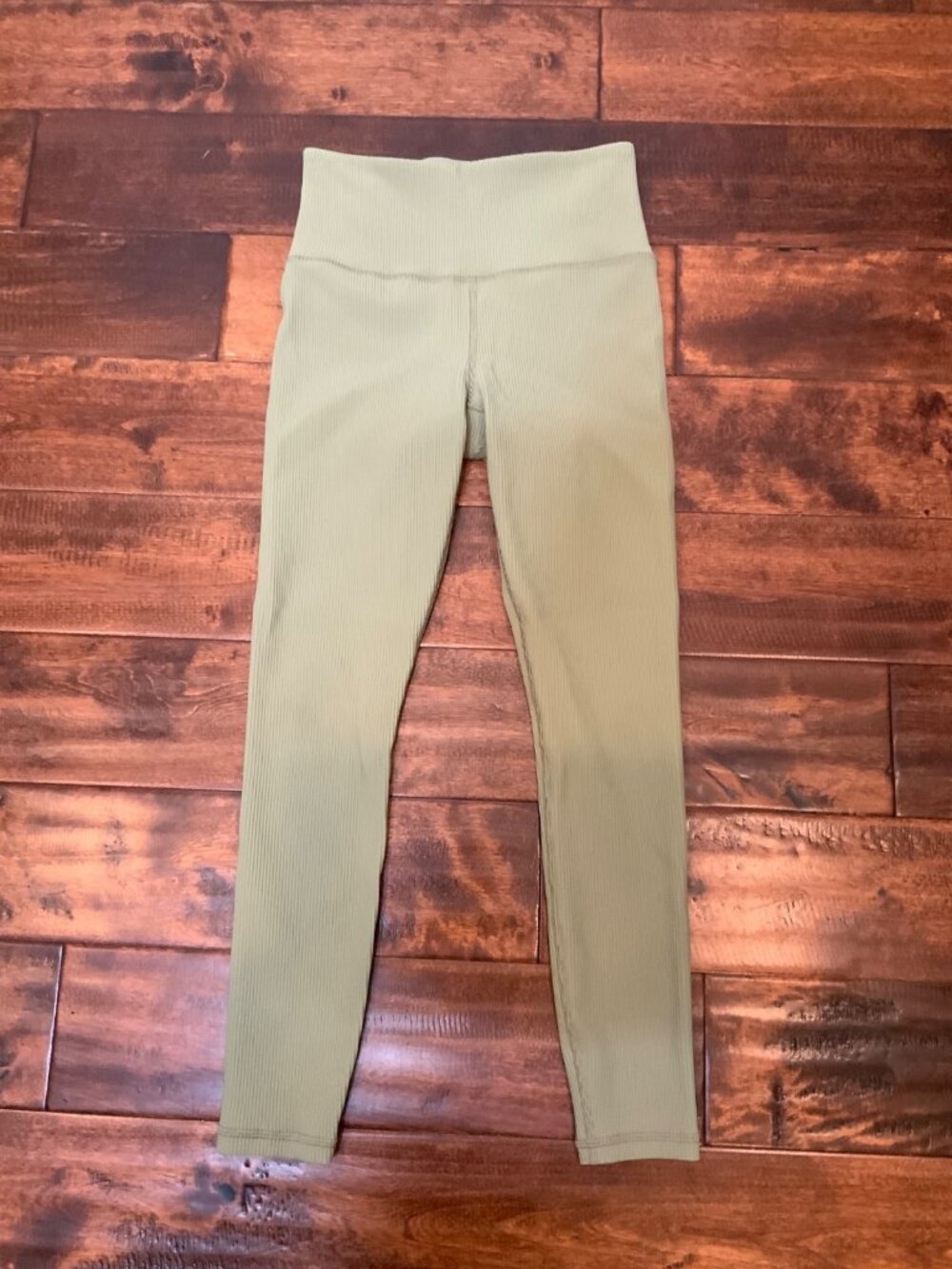 Athleta Green "Elation Rib Tight" Elastic Leggings Pants, Size S